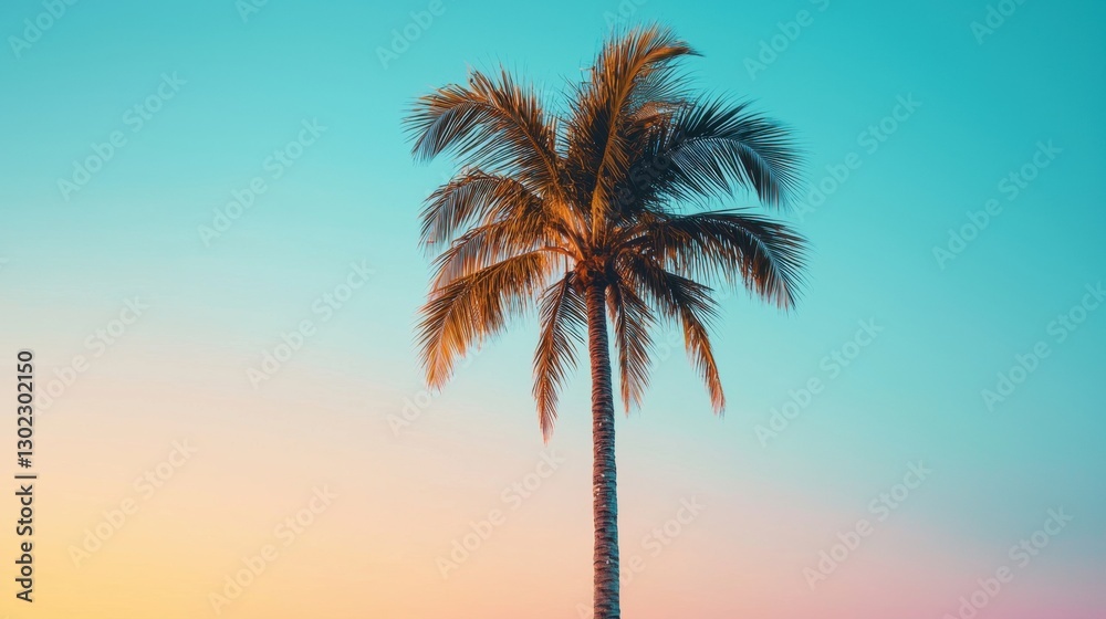 Obraz premium Palm tree against a colorful sky at sunset. Tropical nature background.