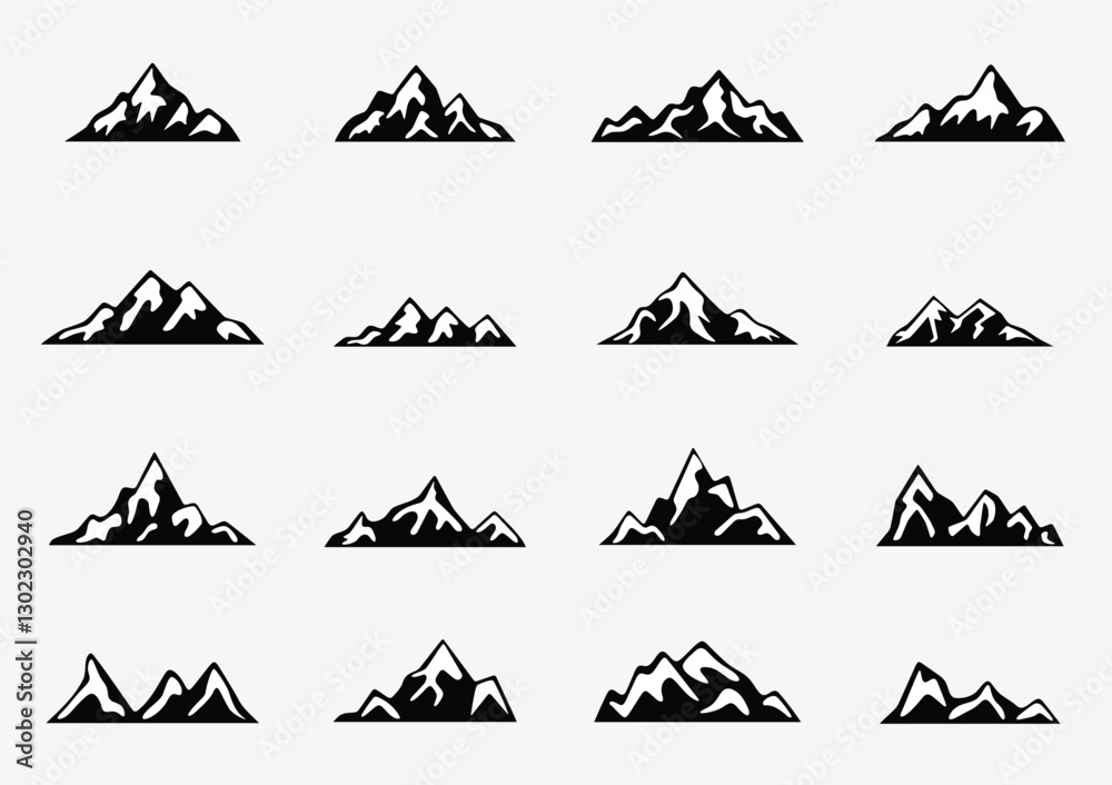 Mountain silhouette icon vector illustration for outdoor travel and hiking graphic design concept.