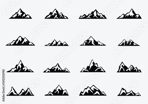 Mountain silhouette icon vector illustration for outdoor travel and hiking graphic design concept.