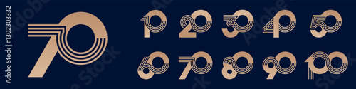 collection anniversary 10 to 100 year logo designs. abstract number for celebration event, wedding, greeting card, and invitation, vector illustration
