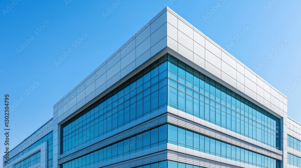 Modern office building with glass windows against a blue sky. Architecture and design concept. Modern office building with glass windows against a blue sky. Architecture and design concept.