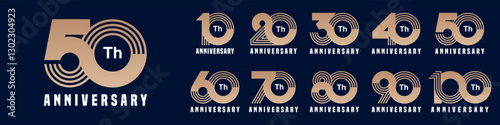 collection anniversary 10 to 100 year logo designs. abstract number for celebration event, wedding, greeting card, and invitation, vector illustration