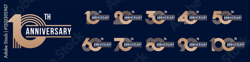 collection anniversary 10 to 100 year logo designs. abstract number for celebration event, wedding, greeting card, and invitation, vector illustration