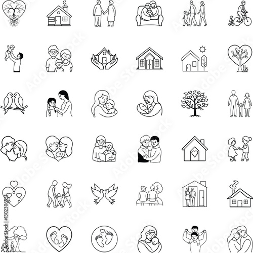 Family Icons Love, Home, Parenthood, Growth, Togetherness, Happiness