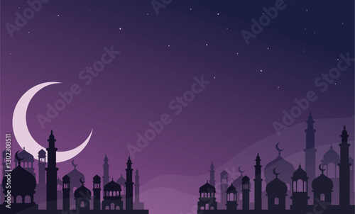Mosque landscape vector, Ramadan, eid mubarak