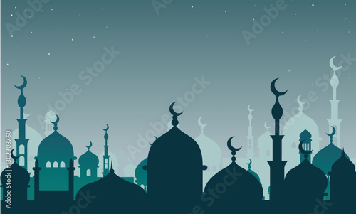 Mosque landscape vector, Ramadan, eid mubarak