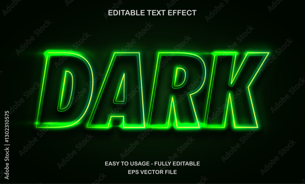 Dark text effect, green neon light futuristic text style