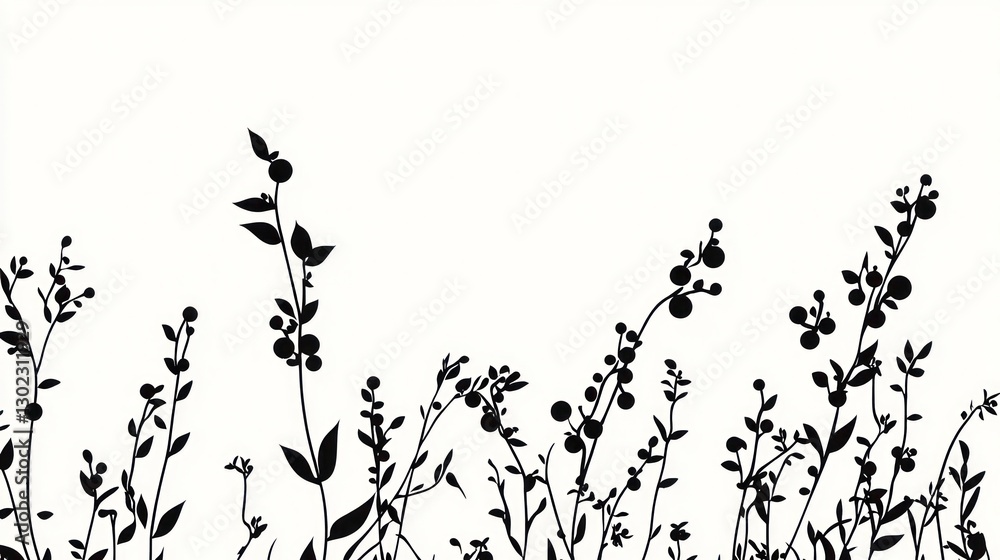 custom made wallpaper toronto digitalSilhouetted wildflowers, meadow, nature, white background, design element