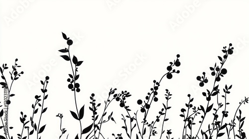 Wallpaper Mural Silhouetted wildflowers, meadow, nature, white background, design element Torontodigital.ca