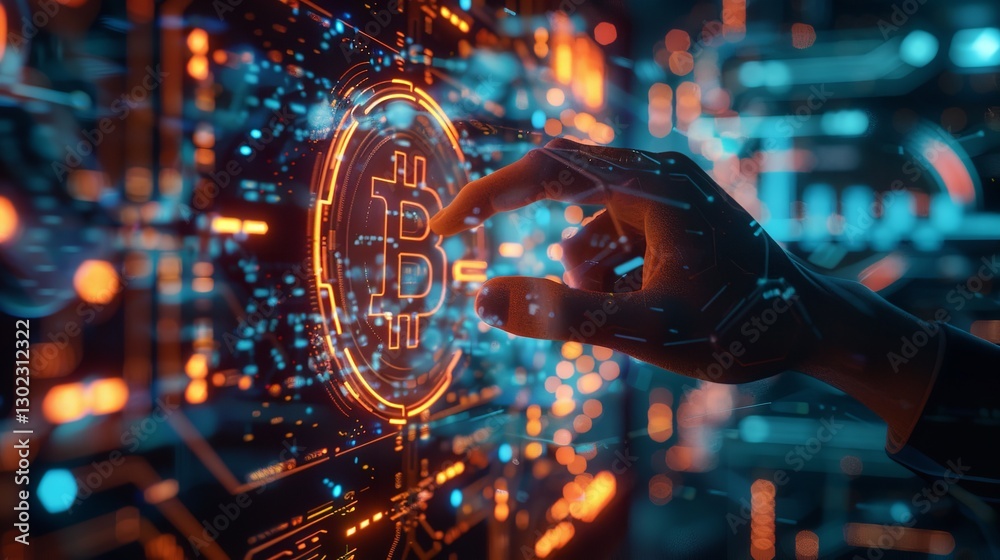 Fototapeta premium Holographic Data: Navigating Cryptocurrency Markets with a Touch Interface