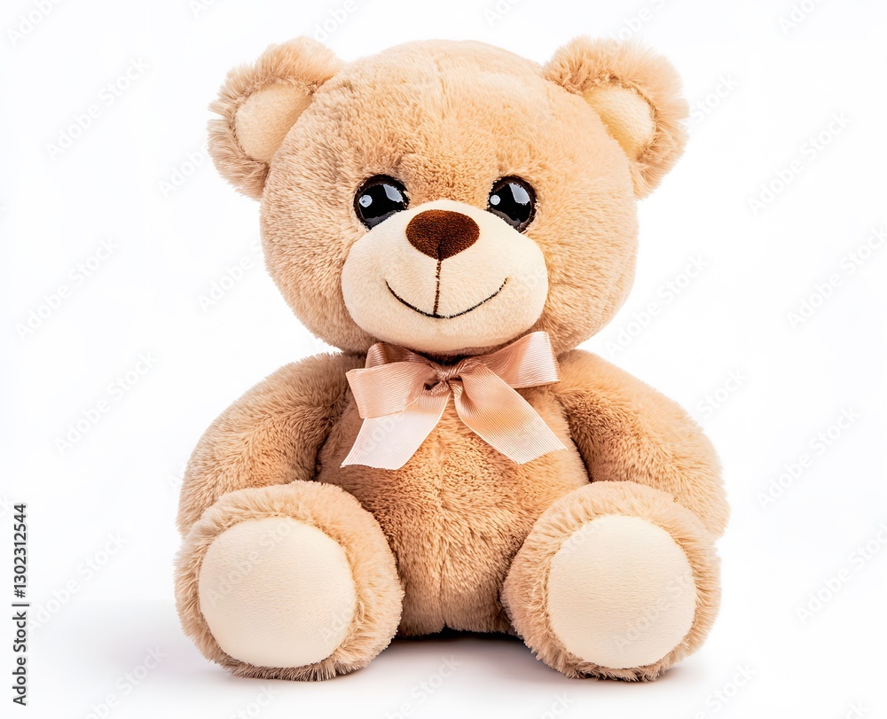 Fototapeta premium Adorable Beige Teddy Bear with a Peach Bow
