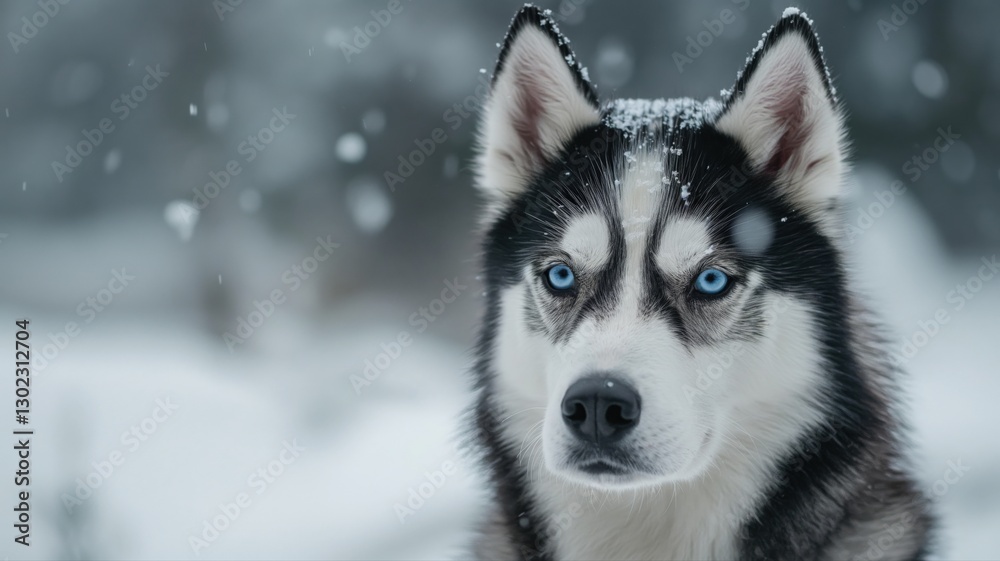 Husky standing in the snowy mountains Husky standing in the snowy mountains