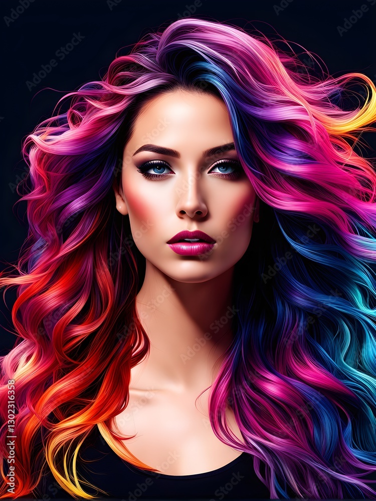 Colorful abstract 3D rendering of dynamic hairs in vibrant rainbow colors Colorful abstract 3D rendering of dynamic hairs in vibrant rainbow colors