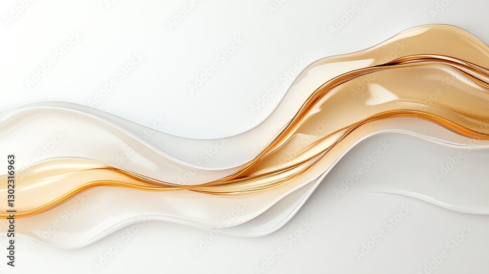 Obraz premium Abstract fluid wave with soft golden and white gradient, elegant curves on smooth background.