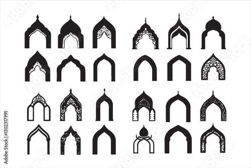 Set of Islamic Shape Illustration flat Islamic door and Arabic window Shape Illustration Muslim oriental shapes design