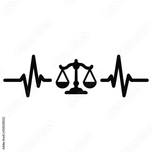 Scales of Justice with Heartbeat Line Illustration