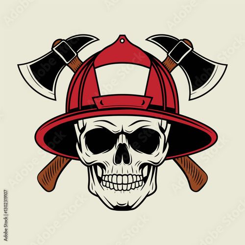 Firefighter Skull with Helmet and Axes Illustration