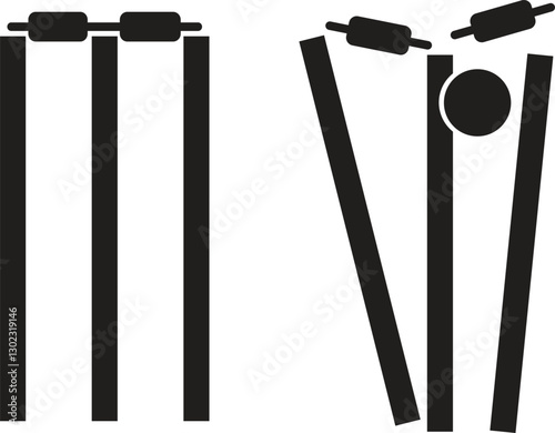 Set of cricket wicket icons in trendy flat styles. Cricket related art vectors illustration collection. Sports signs for mobile apps and web designs pictogram isolated on transparent background.