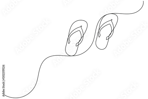 Beach slippers sandals one line art drawing and minimalist style isolate outline vector icon