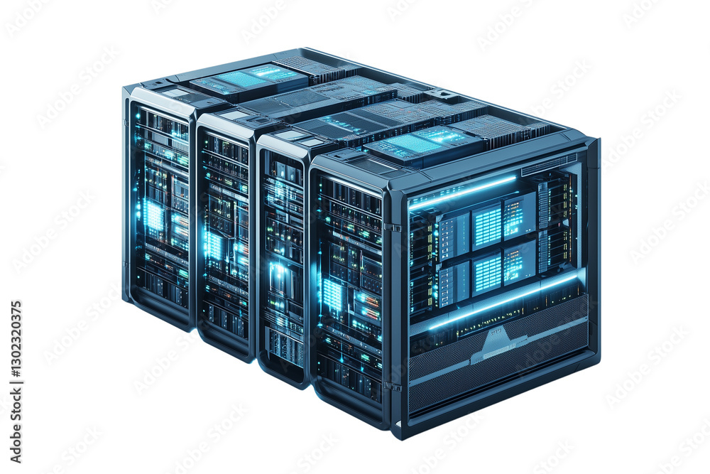 A futuristic data center with interconnected blocks, isolated on Transparent PNG format Background. A futuristic data center with interconnected blocks, isolated on Transparent PNG format Background.