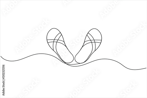 Beach slippers sandals one line art drawing and minimalist style isolate outline vector icon