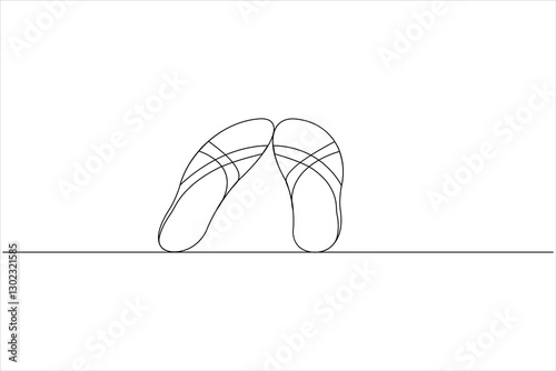 Beach slippers sandals one line art drawing and minimalist style isolate outline vector icon