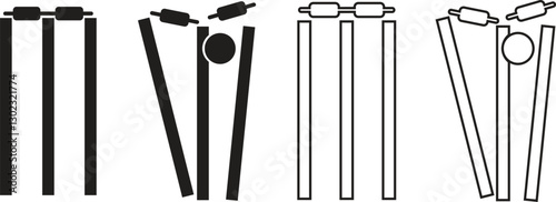 Set of cricket wicket icons in trendy flat and line styles. Cricket related art vectors illustration collection. Sports sign for mobile app and web design pictogram isolated on transparent background.