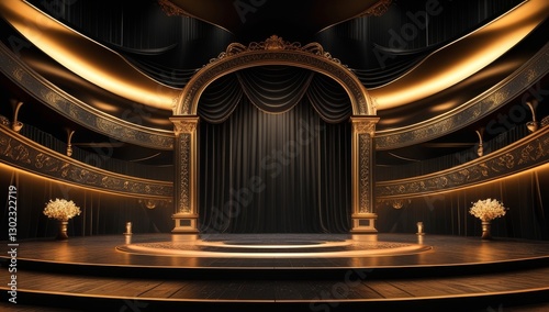 Black golden ceremony award stage venue background.