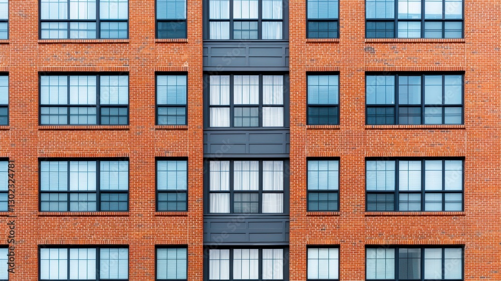 Exterior of a brick apartment building with windows. Architecture concept. Exterior of a brick apartment building with windows. Architecture concept.