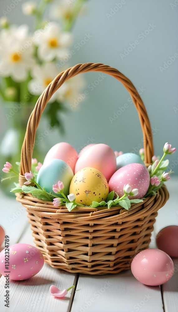 basket with easter eggs basket with easter eggs