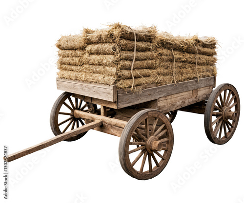 Wallpaper Mural A farmer’s wooden bull cart with a pile of hay on the back, wooden side rails, and visible rope bindings. Transparent background Torontodigital.ca
