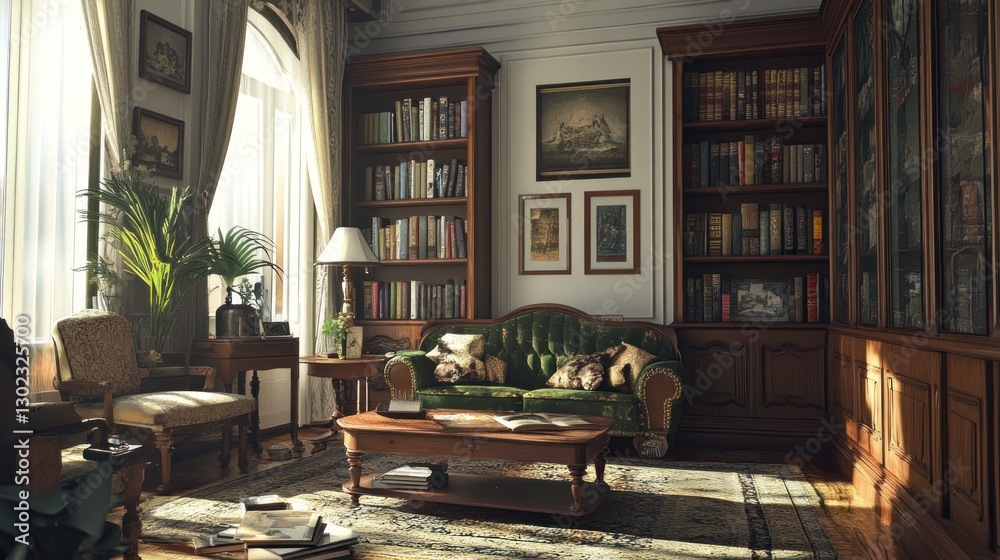Sunlit Study: A Luxurious and Tranquil Reading Room