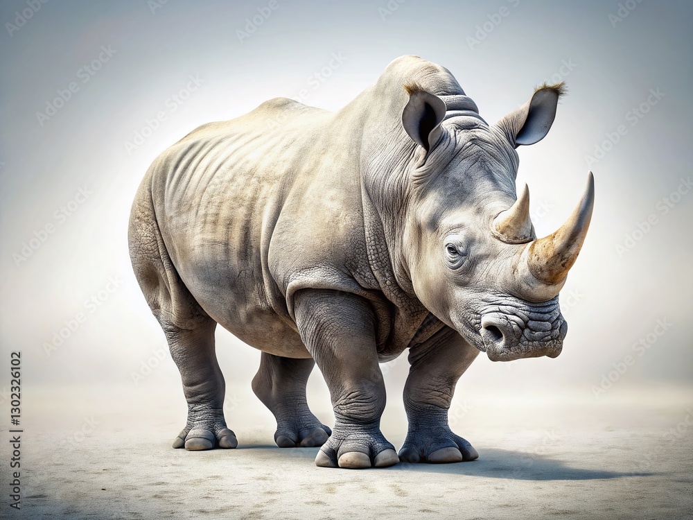 Obraz premium African Rhino Isolated, White Background - Wildlife Conservation Stock Photo
