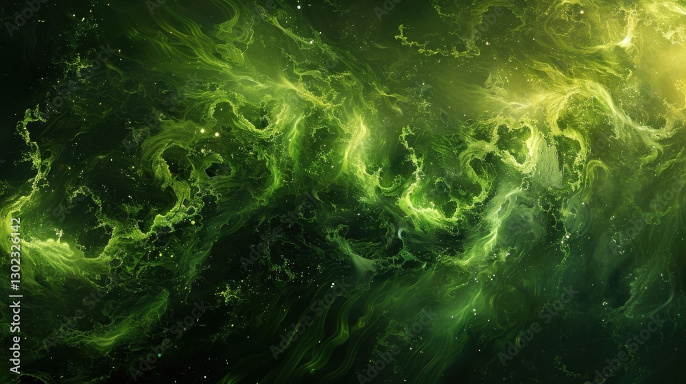 Abstract Cosmic Green Swirls Intertwining in a Mystical Space with Stars and Nebulae Abstract Cosmic Green Swirls Intertwining in a Mystical Space with Stars and Nebulae