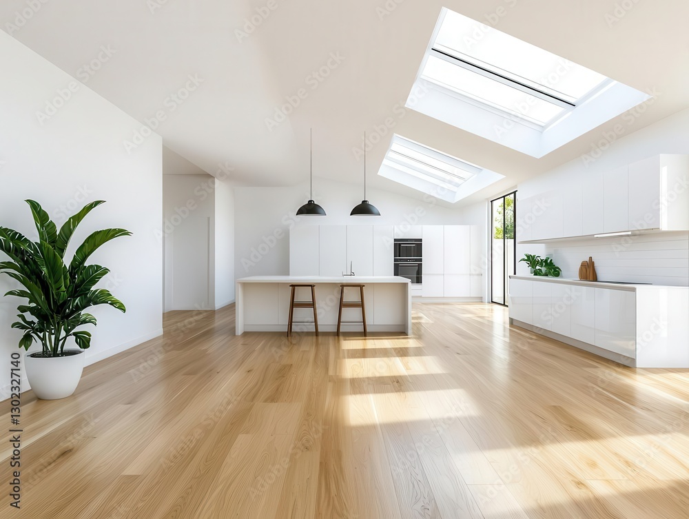 Fototapeta premium Spacious twin homes with openplan interiors and skylights, Real Estate Twin House, bright and airy design