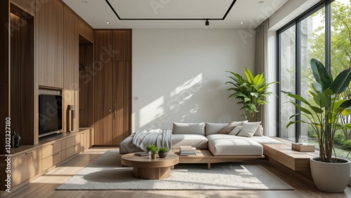 Wallpaper Mural Spacious Modern Minimalist Living Room with Natural Light and Greenery in Contemporary Home Torontodigital.ca