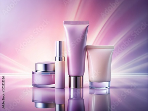 Minimalist Cosmetic Packaging Design: Soft Pink & Lavender Gradient Background