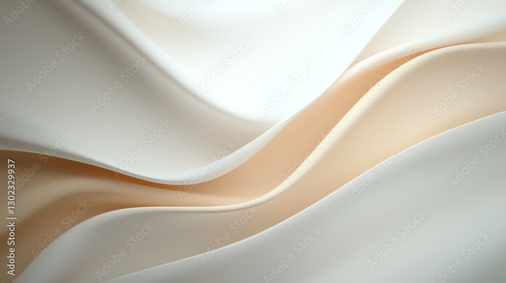Obraz premium Close-up of smooth, flowing fabric in soft beige and cream tones showcasing elegant folds and textures.