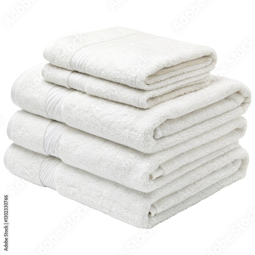 Stack of white terrycloth towels isolated on transparent background  
