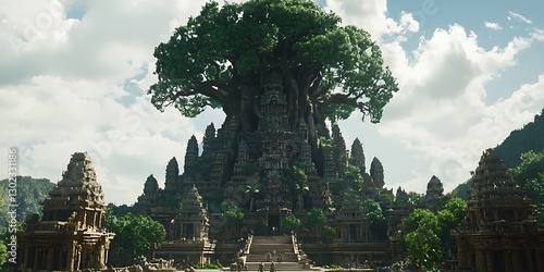 Enchanting Tree-Temple Complex, A Harmonious Blend of Nature and Architecture