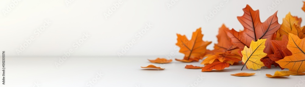 Fototapeta premium Autumn leaves falling nature scene indoor environment close-up seasonal change