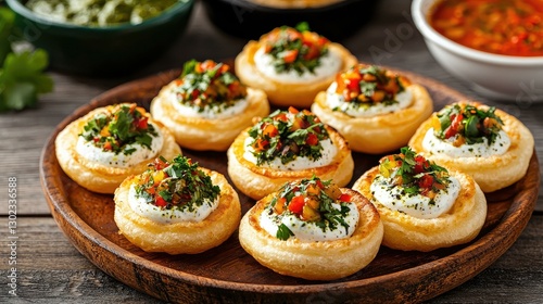Delicious and colorful Indian snacks featuring crispy mini tarts topped with yogurt, chutneys, and fresh herbs, perfect for any gathering or celebration showcasing vibrant South Asian cuisine.