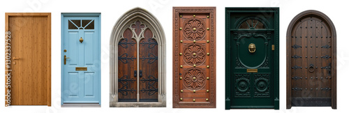 set of various verities of wooden doors isolated.