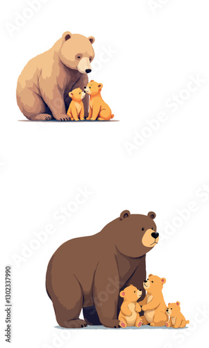 Brown bear family protecting cubs, showing tenderness and parental love