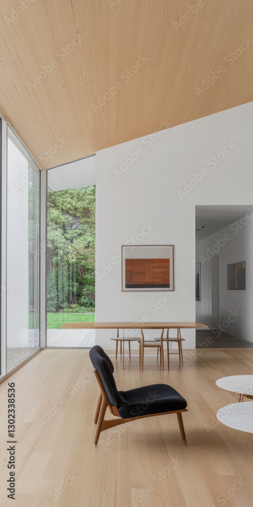 Fototapeta premium Modern interior design featuring minimalistic furniture and natural light in a spacious room