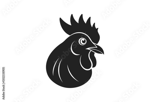 Hen head silhouette on white background