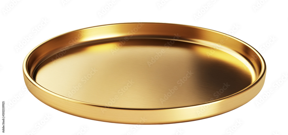 Gold round tray, made of metal, front view, transparent background, in PNG Gold round tray, made of metal, front view, transparent background, in PNG