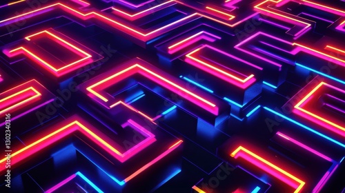 Abstract Neon Pathways with Colorful Glow Lines in a Futuristic Design Environment