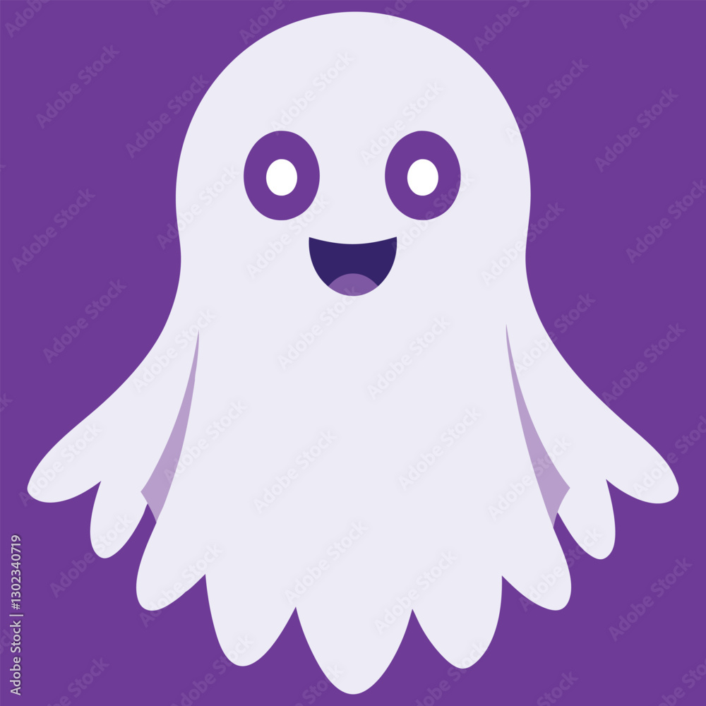 Fototapeta premium Boo, scary ghost flat vector illustration for Halloween, cartoon character for holiday. 