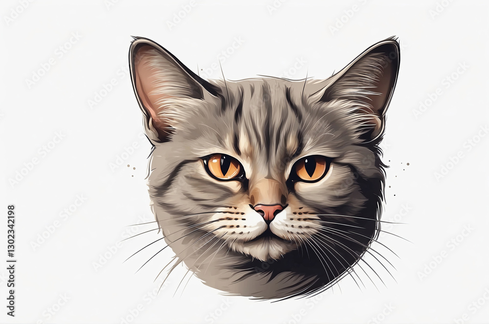 Close-up portrait of a gray tabby cat with striking amber eyes against a white background. Close-up portrait of a gray tabby cat with striking amber eyes against a white background.